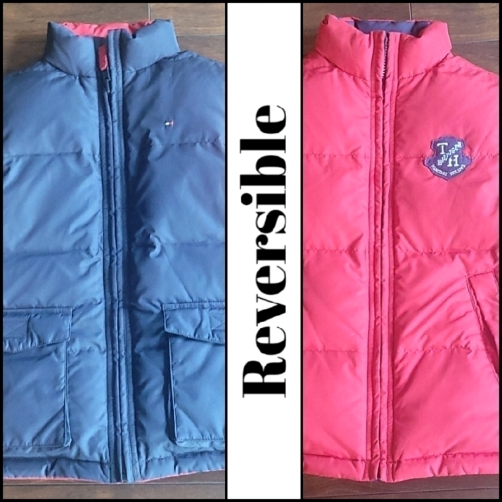 TOMMY HILFIGER Boys Reversible Down Feather Puffer Vest S 6/7!